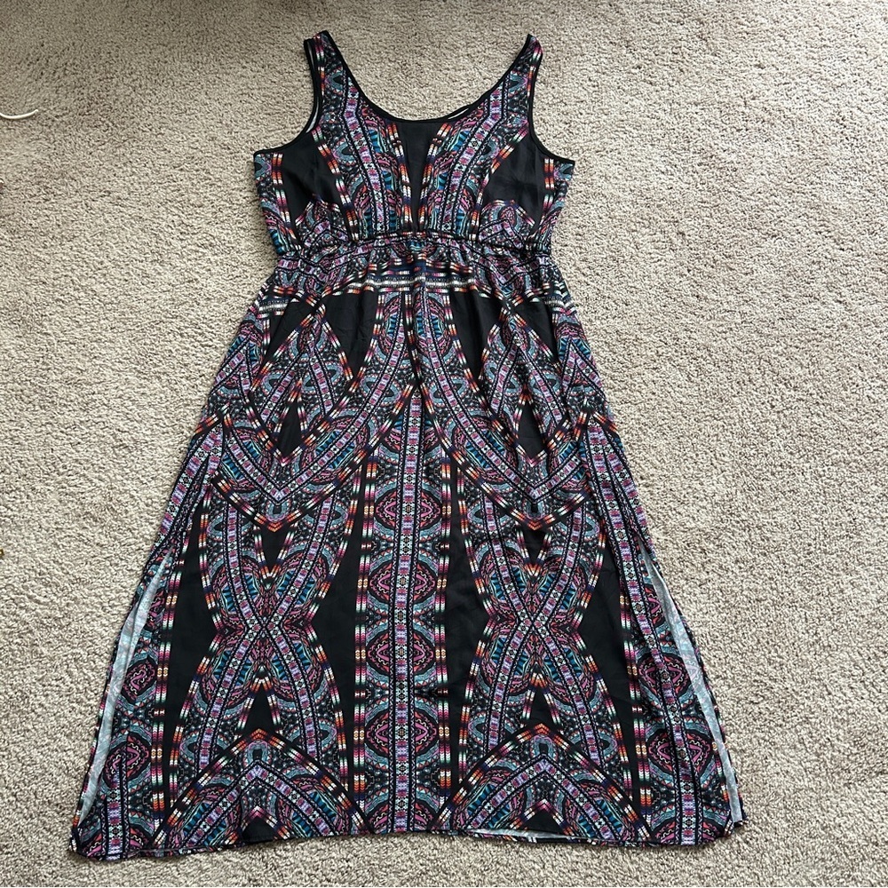 City Chic Geometric Black Blue Biba Drawstrring Maxi Dress Size L/20 - Picture 6 of 11